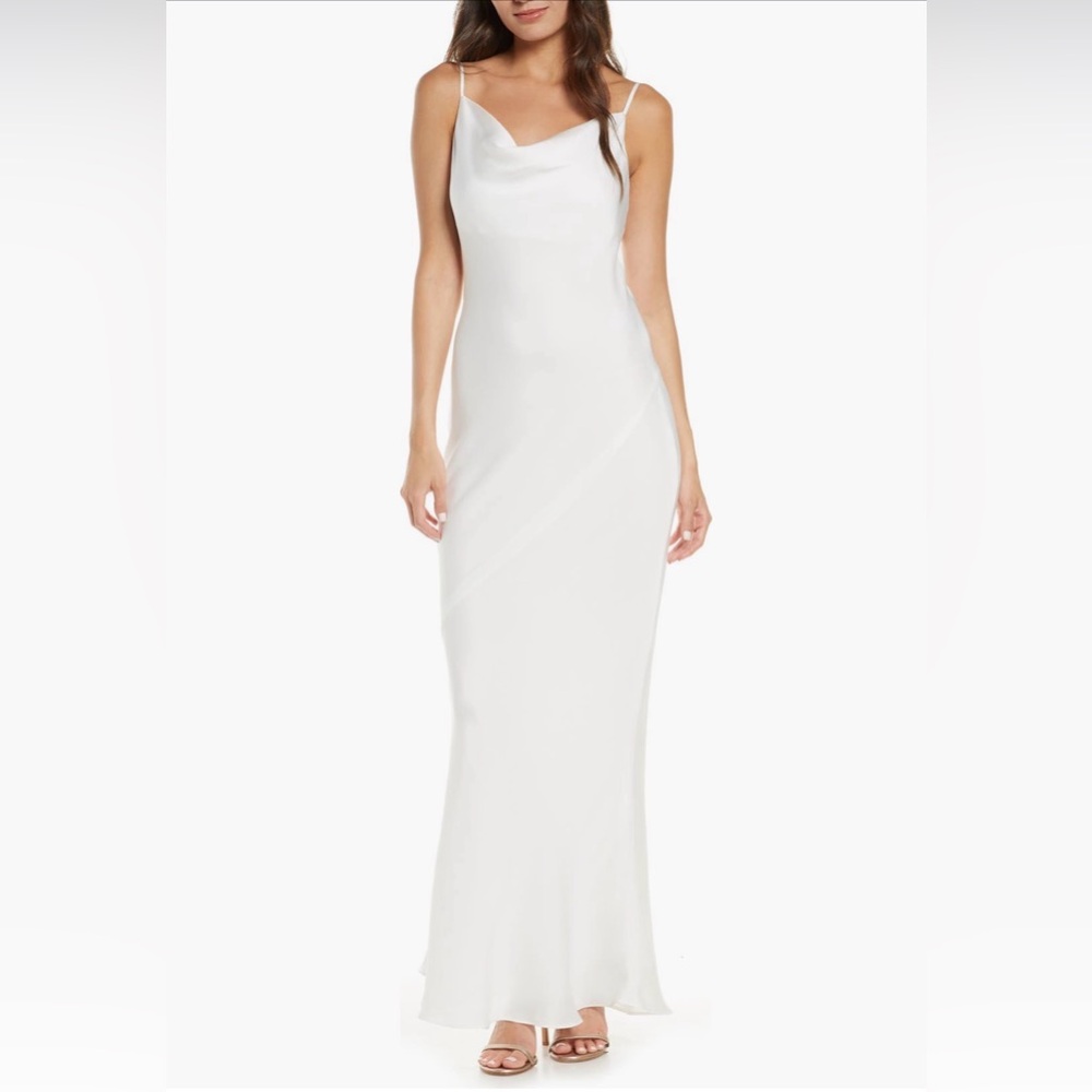 Shona Joy White Cowl Neck Slip Maxi Dress